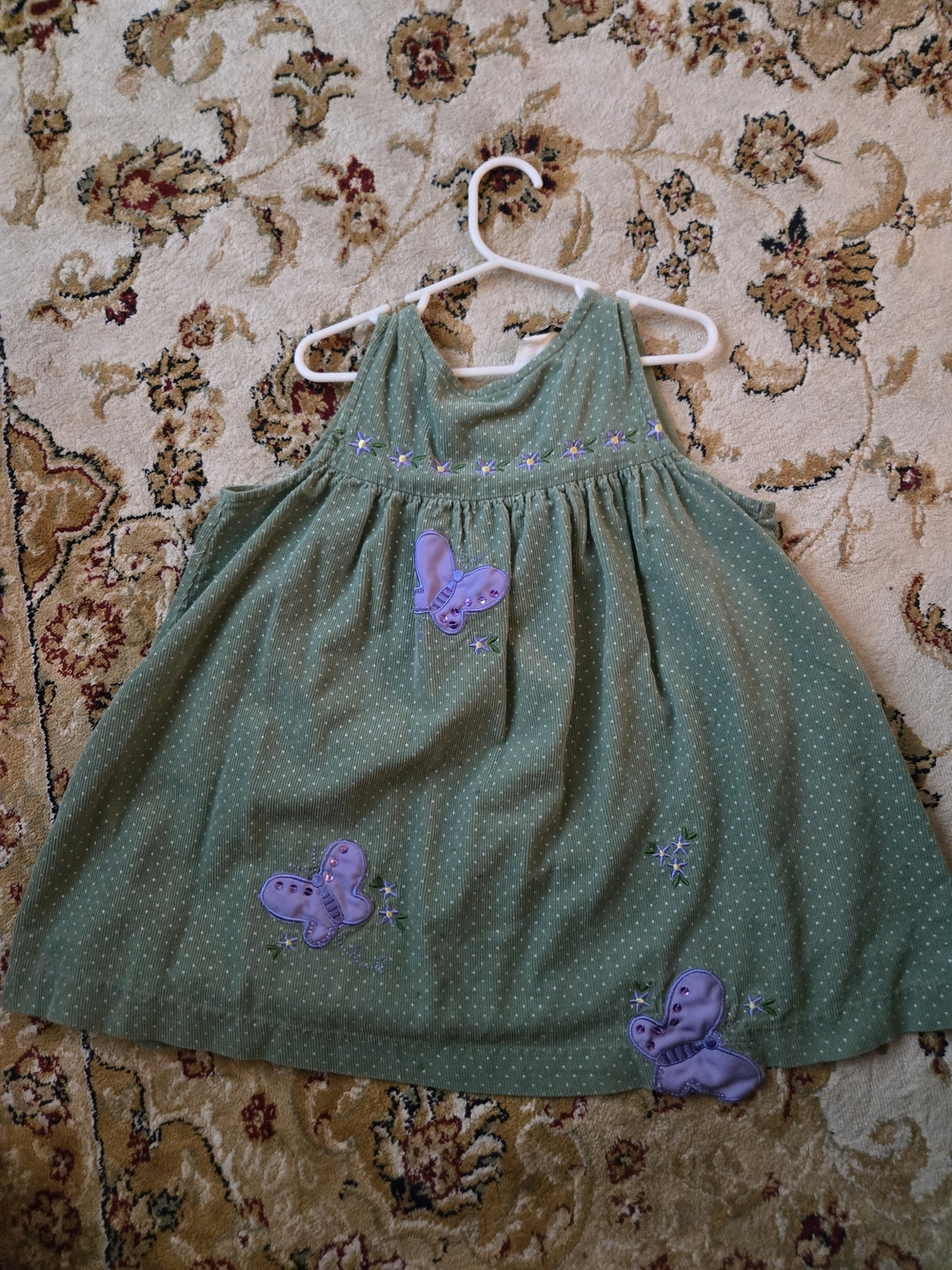 Rare Editions Green Polka Dot Dress with Purple Butterfly Appliques